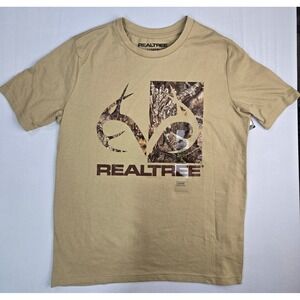 Realtree Boys Graphic T-Shirt Tan Camo Antler Logo Size L 14/16 NWT